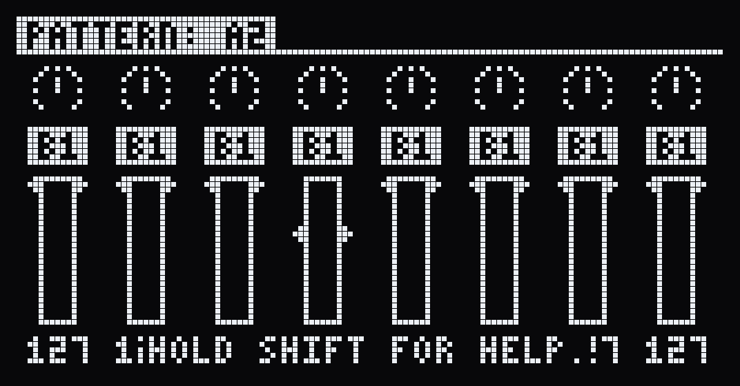 The mixer: eight channel strips, each with a pan knob, a bus label and a level fader