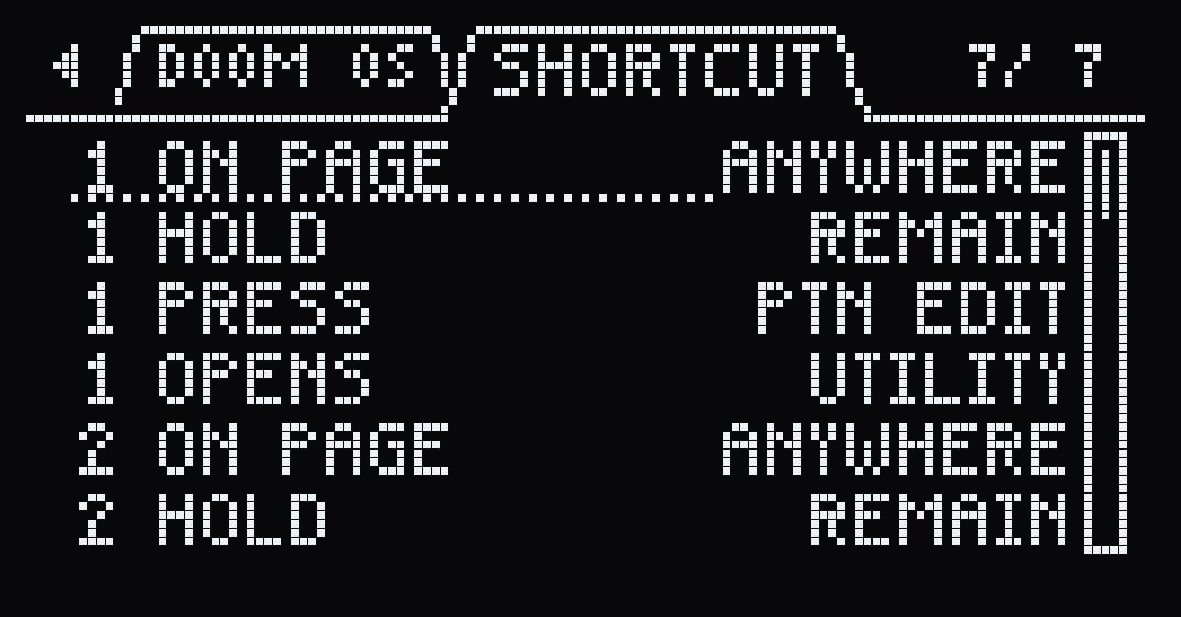 The SHORTCUT tab in the system settings: on page anywhere, hold REMAIN, press PTN EDIT, opens UTILITY